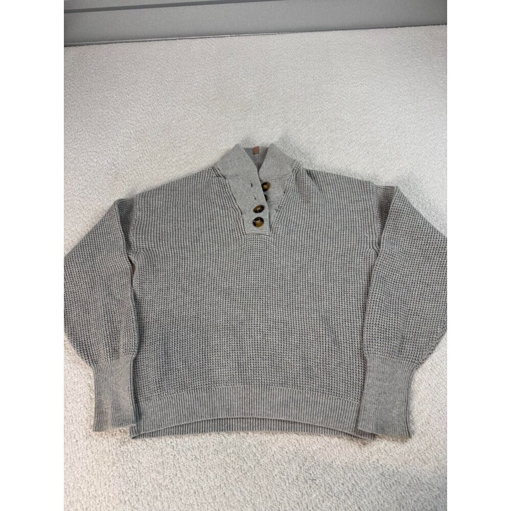 Lunya Womens Henley Waffle Knit Pullover Sweater Silk Blend Gray One Size‎